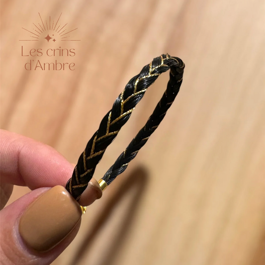 Bracelet FLAMENCO - crins noir & fil doré